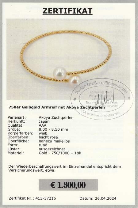 Armreif Gold 750 mit Akoyaperlen online kaufen
