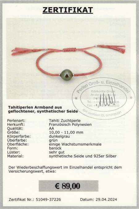 Rosa Armband mit Tahitiperle 15-20cm einstellbar