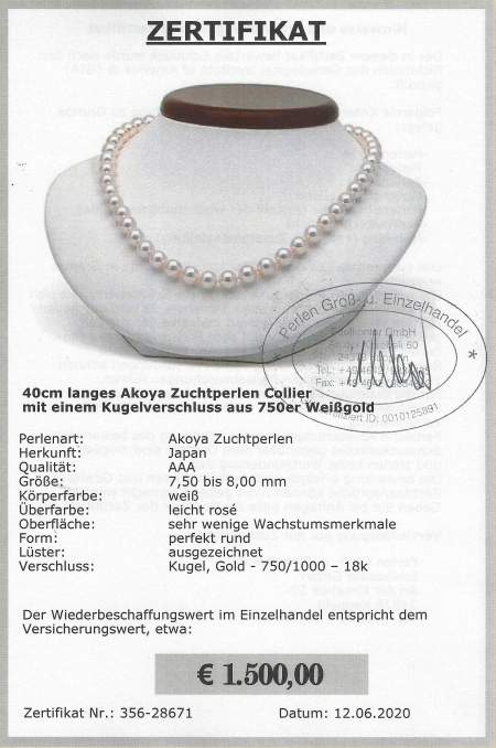 Eine weie Akoya Perlenkette ist der Klassiker