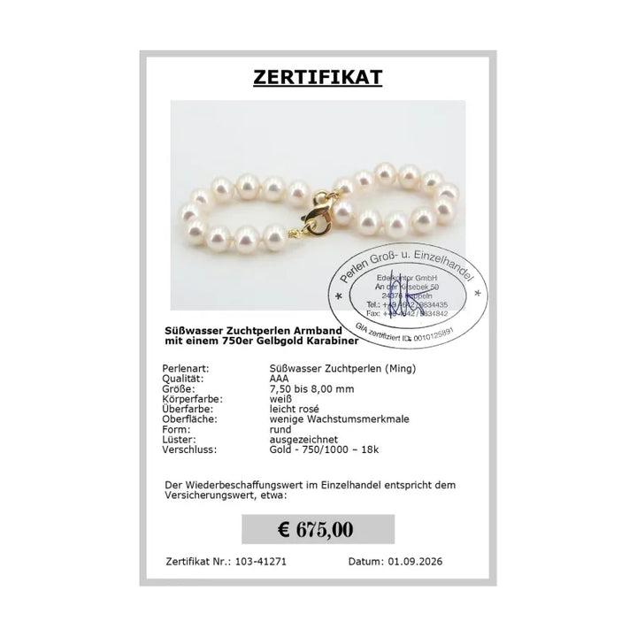 Perlen Armband - Zertifikat