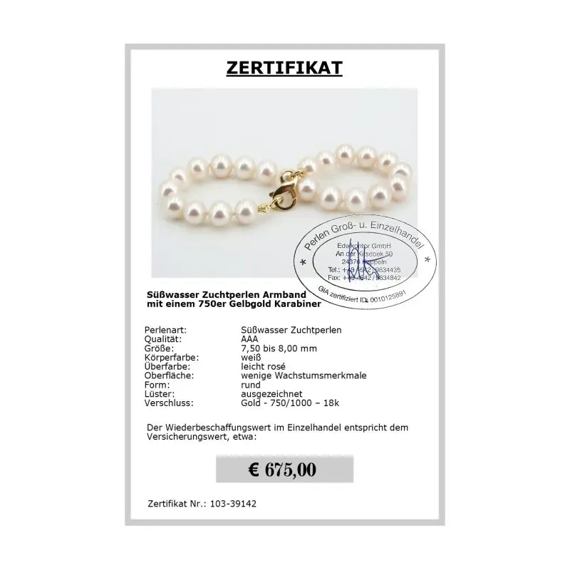 Perlen Armband - Zertifikat