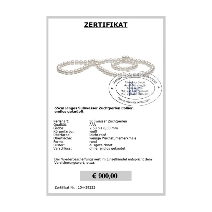 Perlenkette endlos Zertifikat
