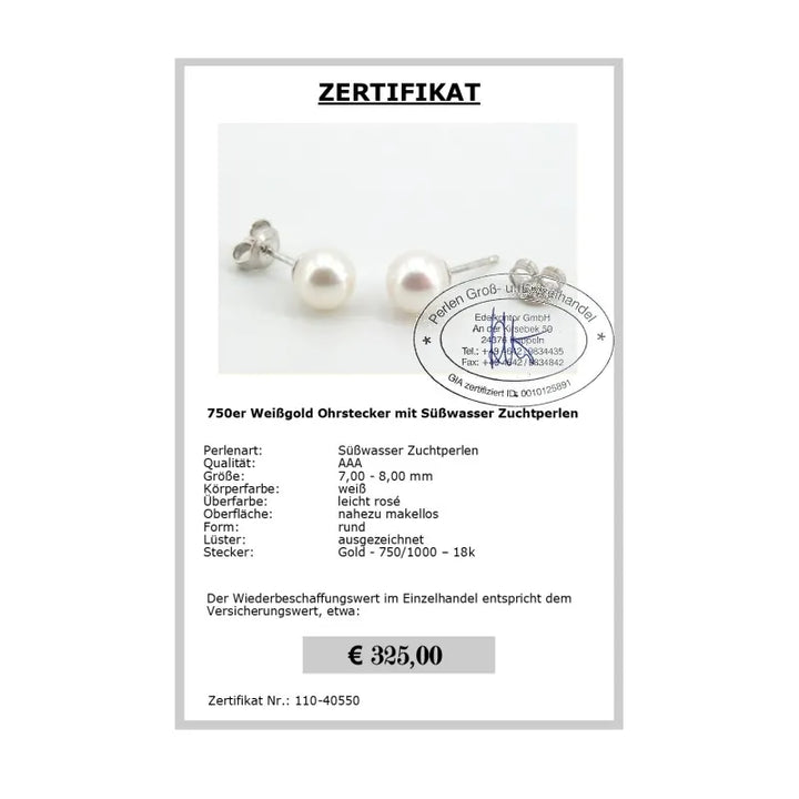 Perlen Ohrschmuck Zertifikat