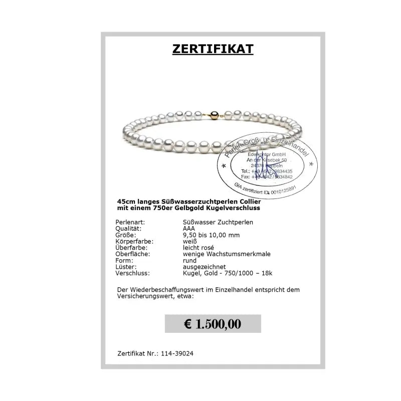 Süßwasser Perlen Kette Zertifikat