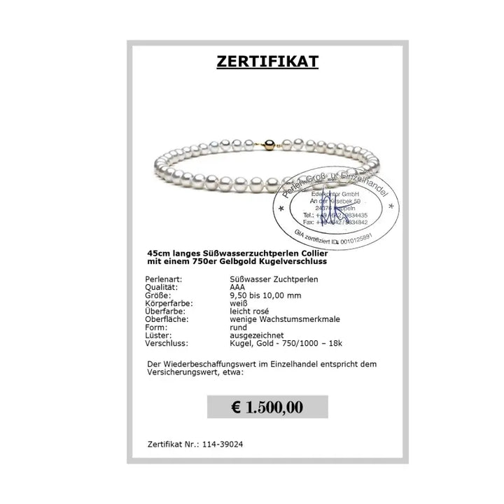 Süßwasser Perlen Kette Zertifikat