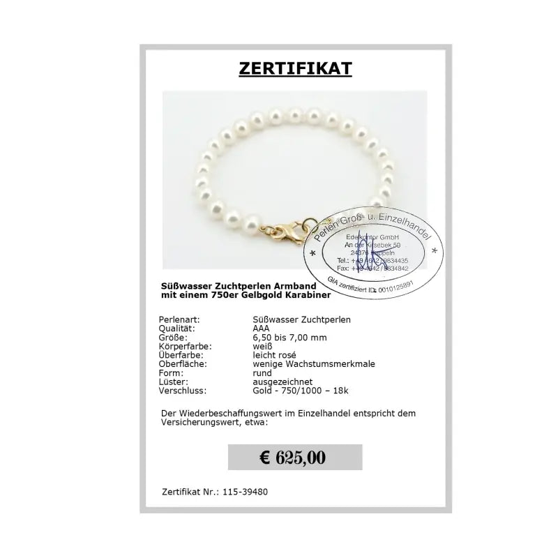 Perlenarmband - Zertifikat