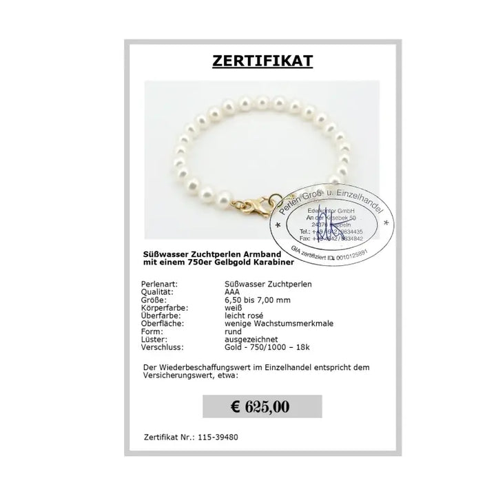 Perlenarmband - Zertifikat