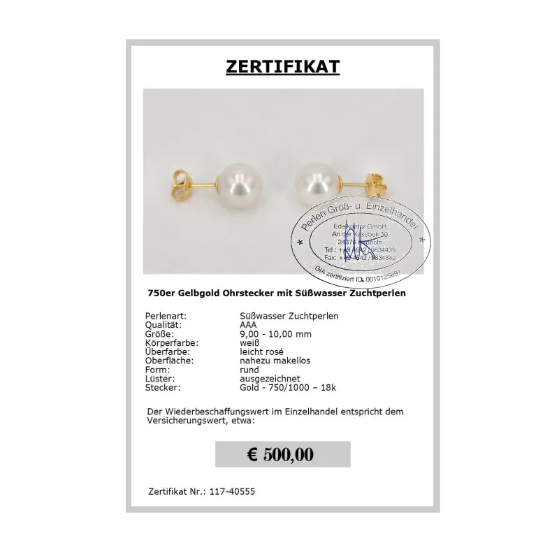 Perlenohrstecker Zertifikat