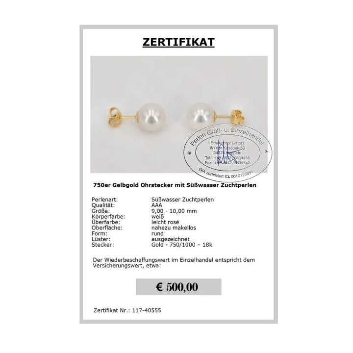 Perlenohrstecker Zertifikat