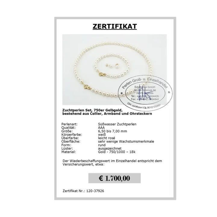 Frischwasser Perlen Set - Zertifikat
