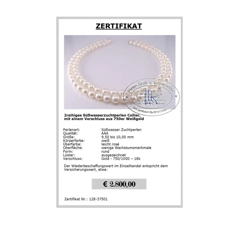 Doppelreihige Perlenkette Zertifikat