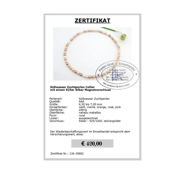 Multicolor Perlenkette - Zertifikat