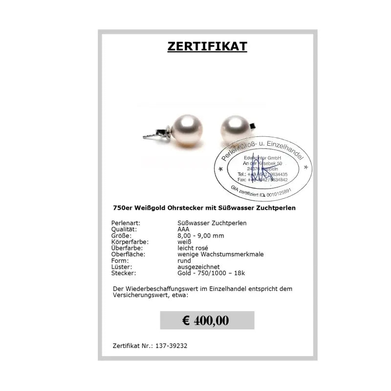 Perlenohrringe Zertigikat