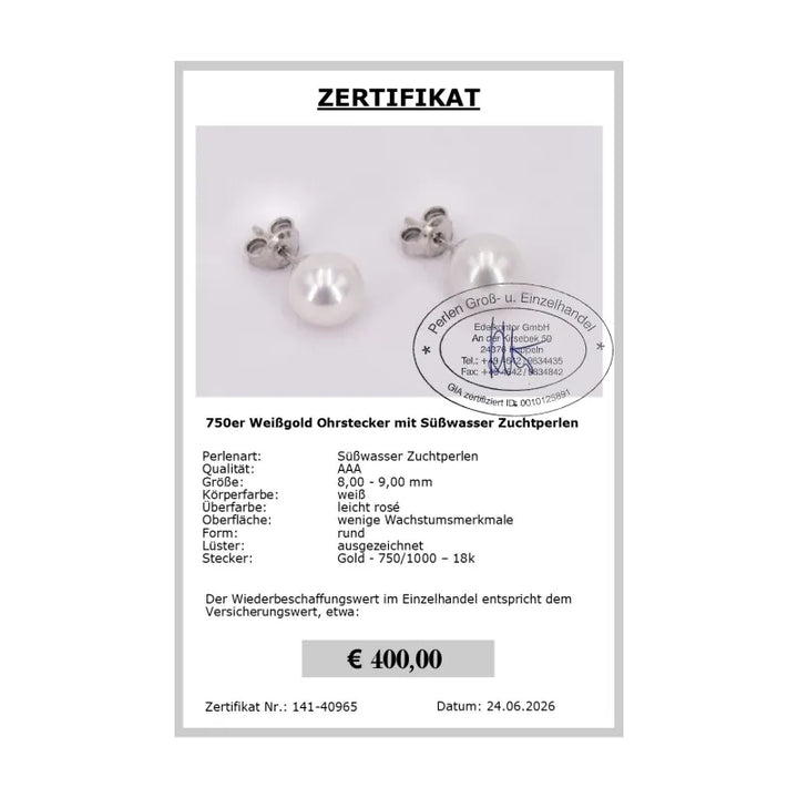 Perlen Ohrstecker Zertifikat