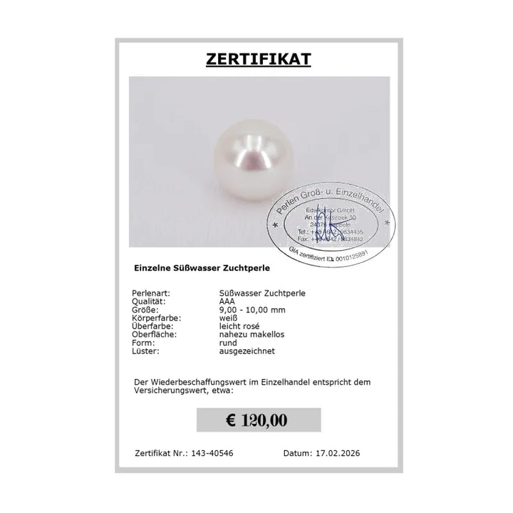 Perlen einzeln Zertifikat