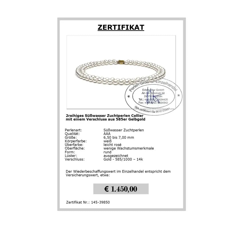Perlenkette kaufen - Zertifikat
