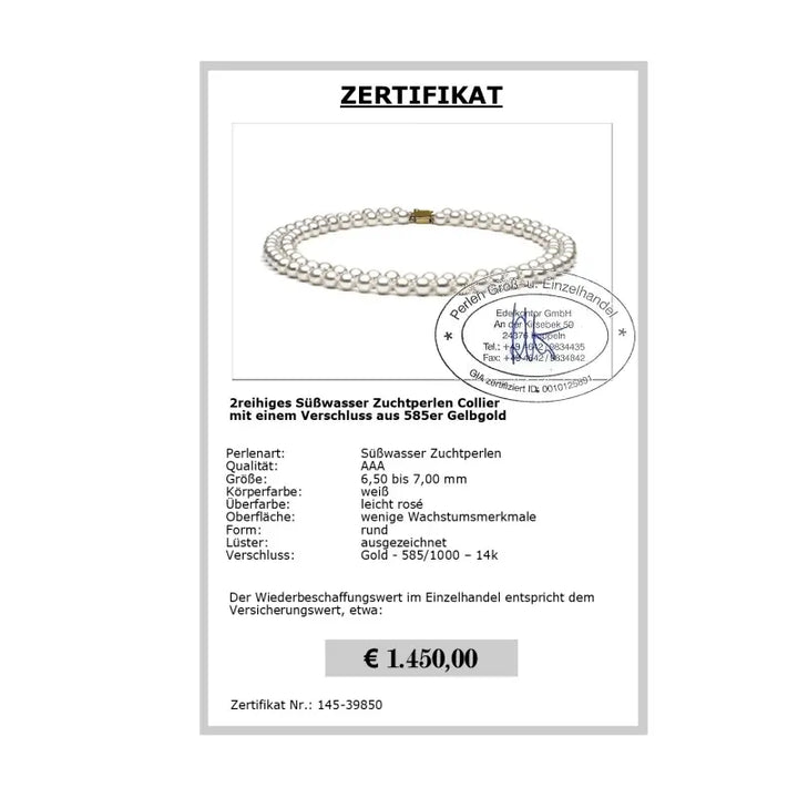 Perlenkette kaufen - Zertifikat