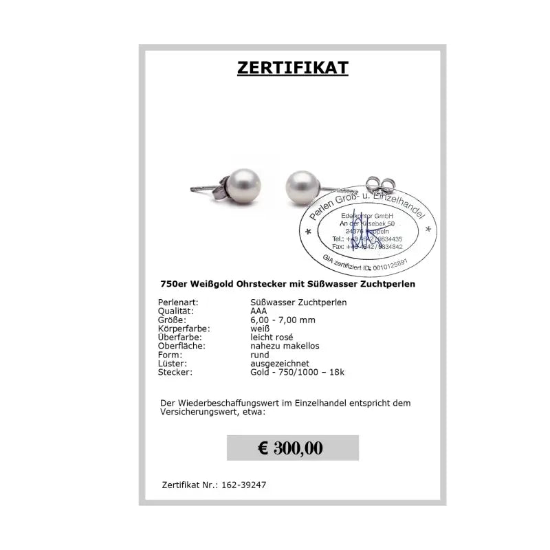 Perlen Ohrstecker Weißgold Zertifikat