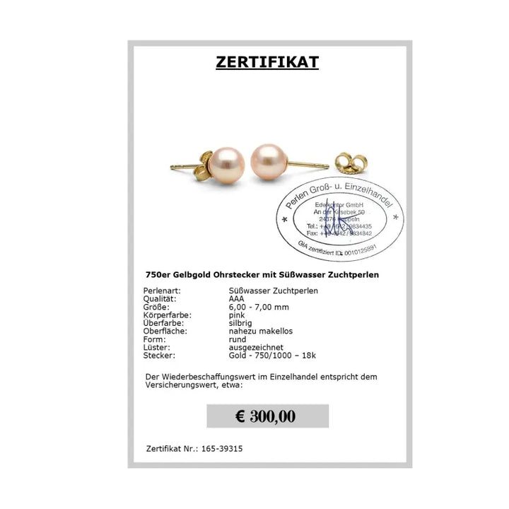 Perlen Ohrstecker Pink Zertifikat