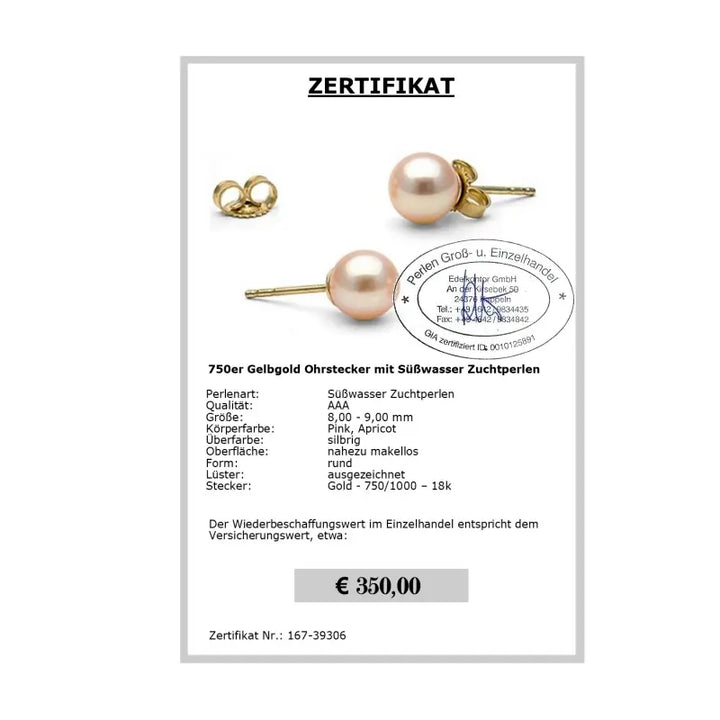 Pinke Ohrstecker Zertifikat