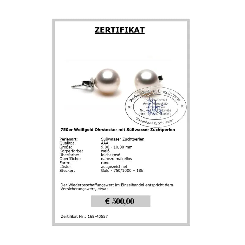 Weiße Perlen Ohrstecker Zertifikat