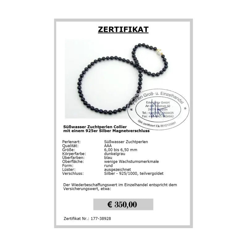 Günstiger Perlenschmuck - Zertifikat