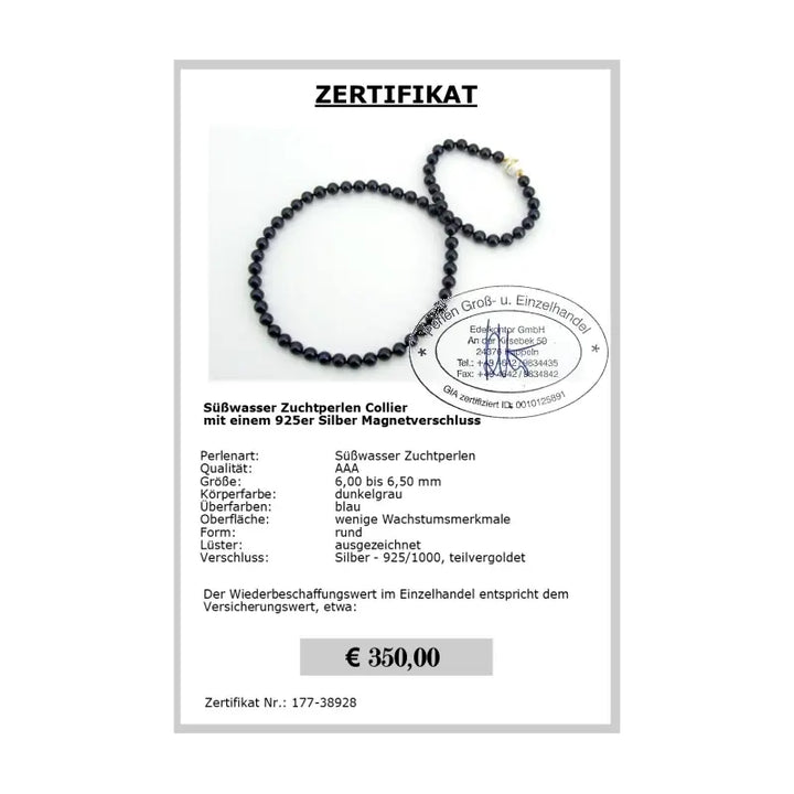 Günstiger Perlenschmuck - Zertifikat