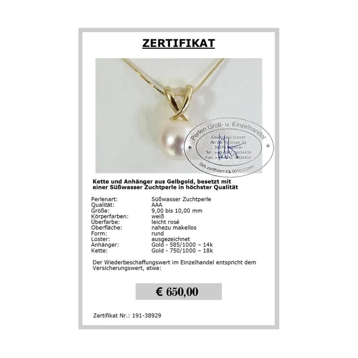 Anhänger mit Zuchtperle Zertifikat
