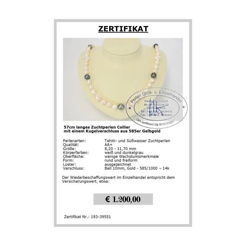 Große Perlenkette - Zertifikat
