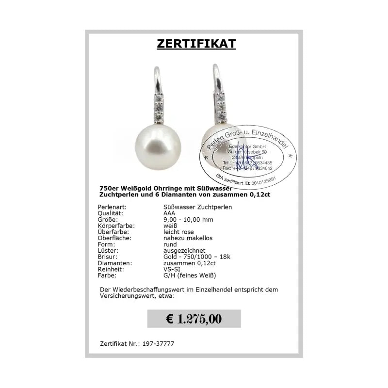 Diamant Ohrringe mit Perlen Zertifikat