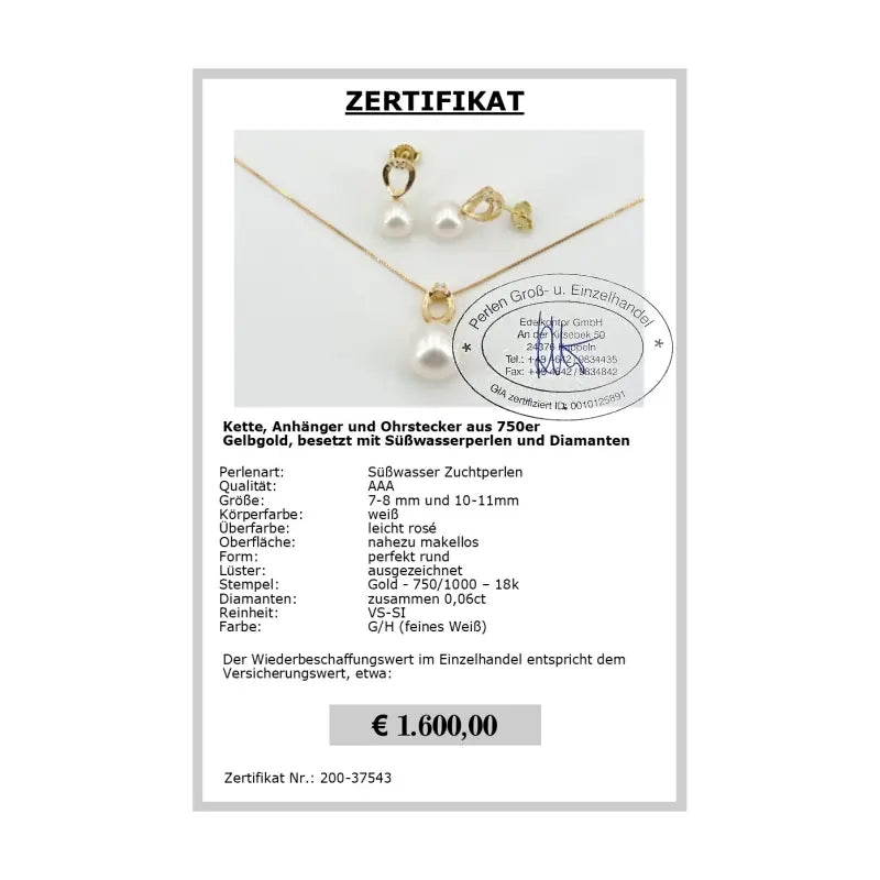 Zuchtperlen Set - Zertifikat
