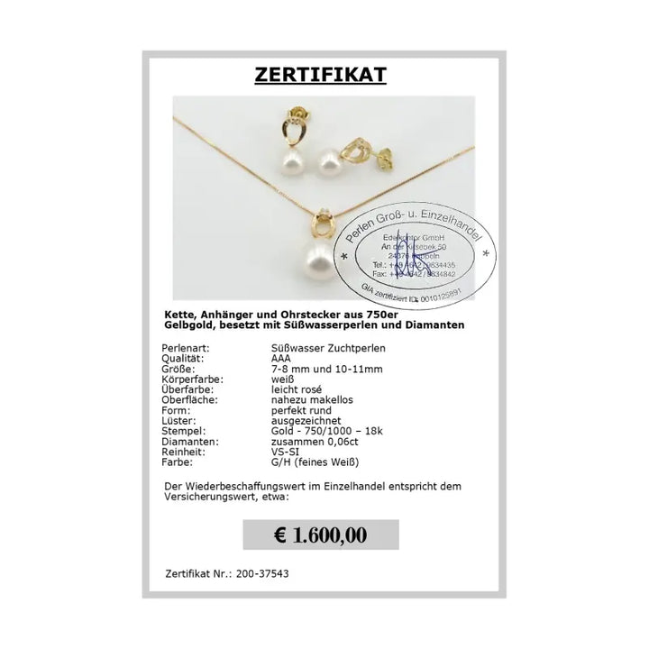 Zuchtperlen Set - Zertifikat
