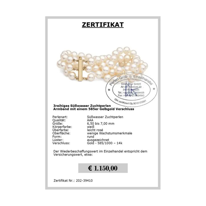 Perlenschmuck Armband - Zertifikat
