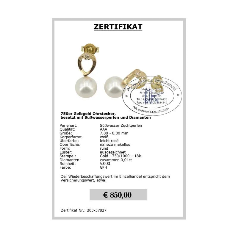 Perlenschmuck Braut Zertifikat