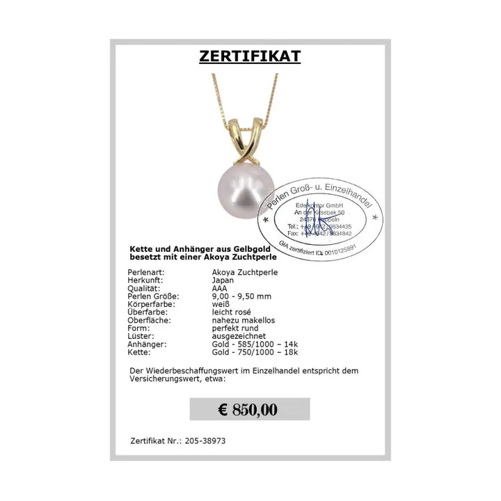 Anhänger mit Akoya Perle - Zertifikat