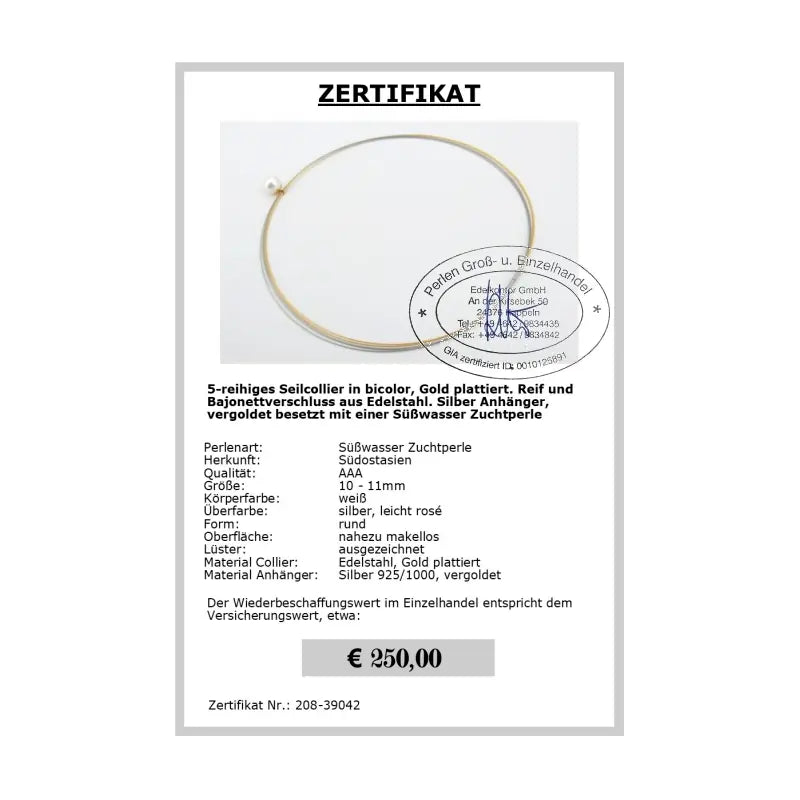 Seilcollier mit Perle Zertifikat
