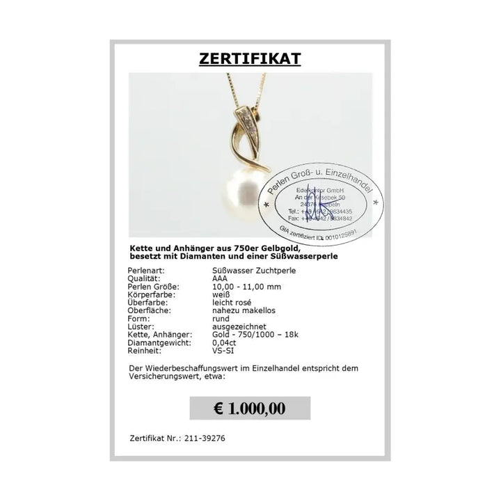Zuchtperlen Schmuck - Zertifikat