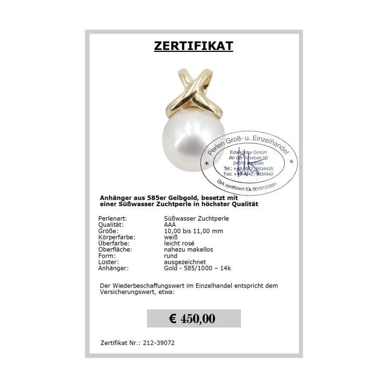 Perlenschmuck mit Gold - Zertifikat