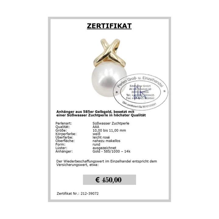 Perlenschmuck mit Gold - Zertifikat