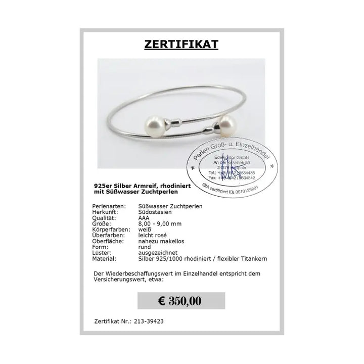 Armreif mit Perlen Zertifikat