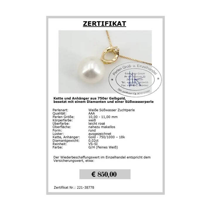750er Gold Anhänger Perle - Zertifikat