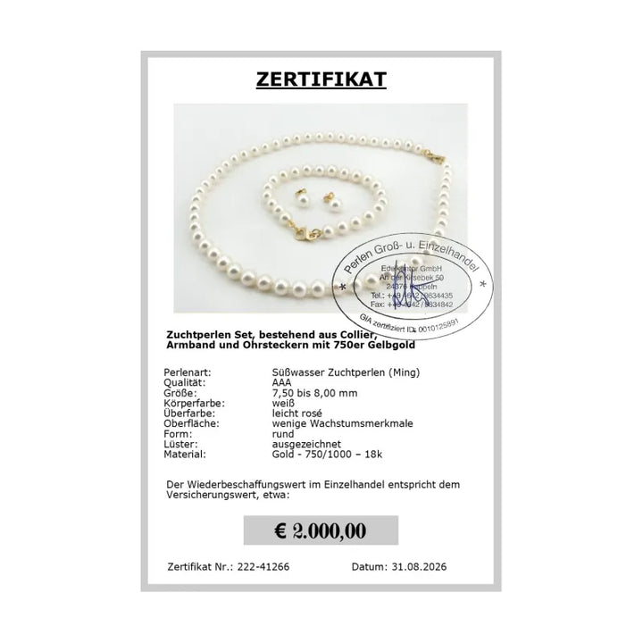 Perlen Schmuckset echt Zertifikat