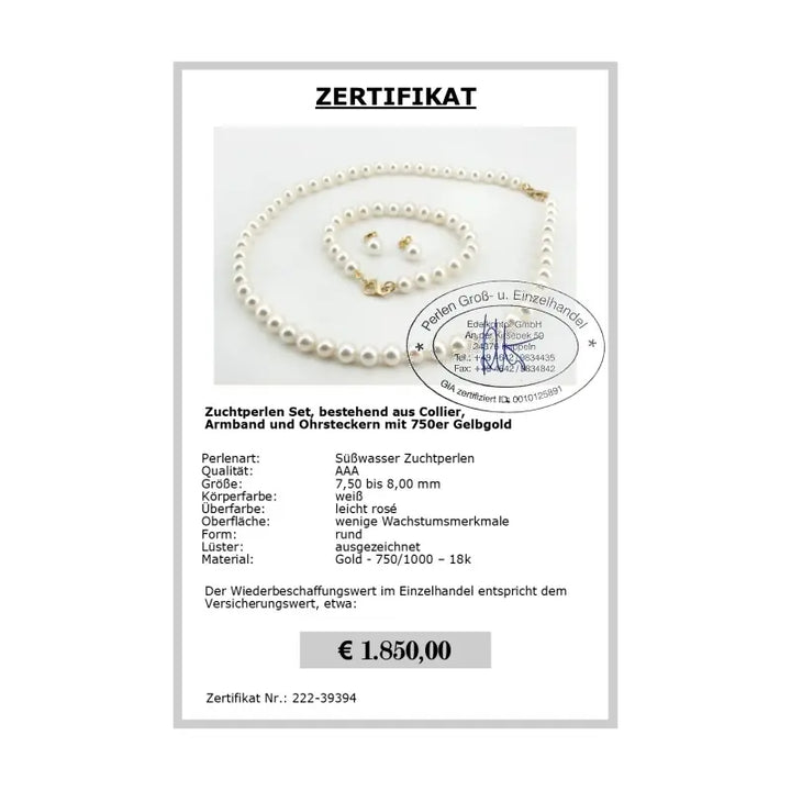 Perlen Schmuckset echt Zertifikat