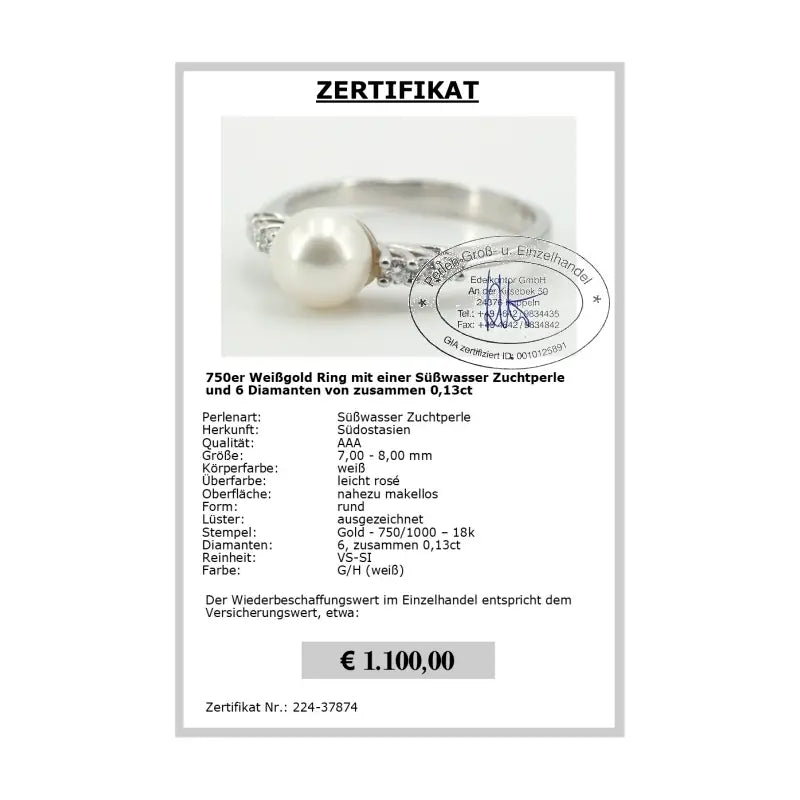 Diamant Perlenring Zertifikat