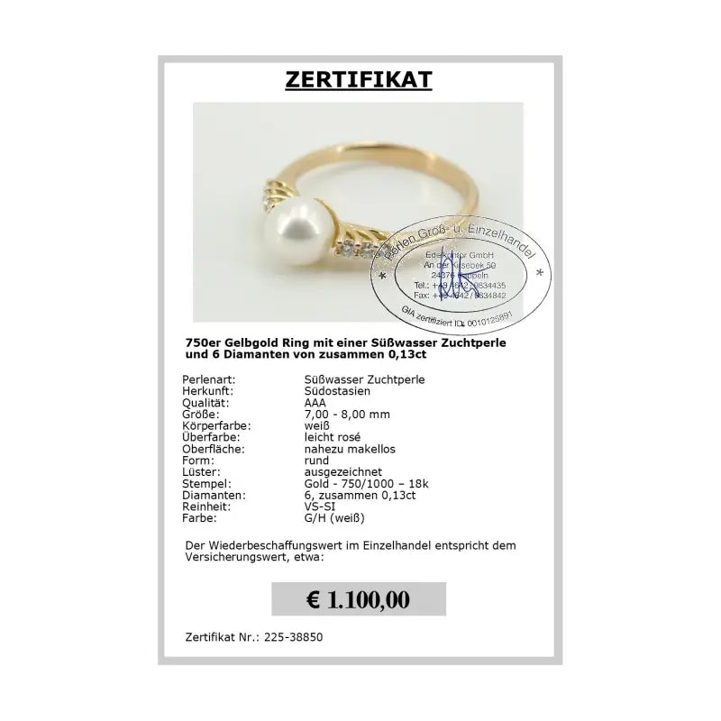 Perlenring Gold Zertifikat