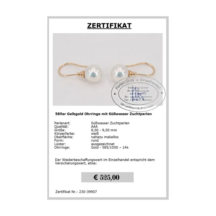 Perlen Ohrringe weiß Zertifikat
