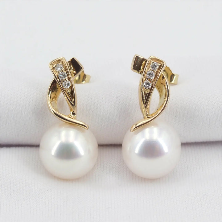 750er Gelbgold Perlenohrstecker mit Diamanten