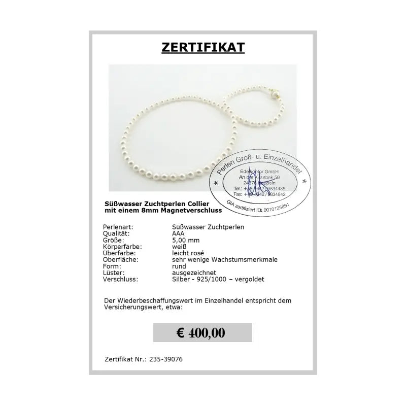 Perlenkette Magnetverschluss - Zertifikat