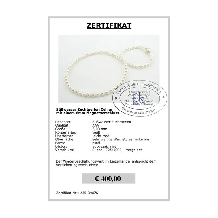 Perlenkette Magnetverschluss - Zertifikat