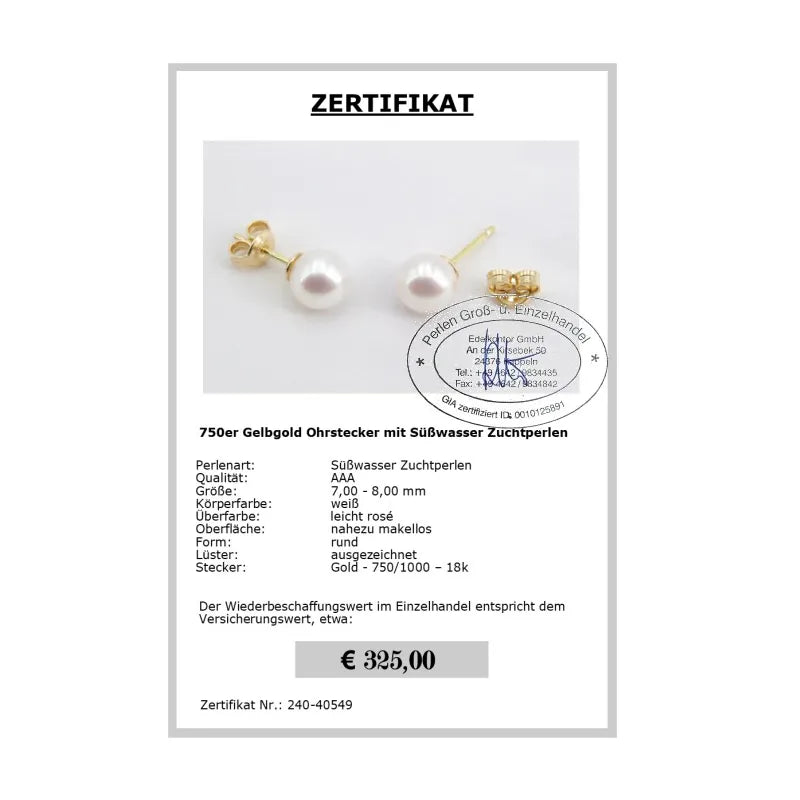 Ohrstecker mit Perlen Zertifikat